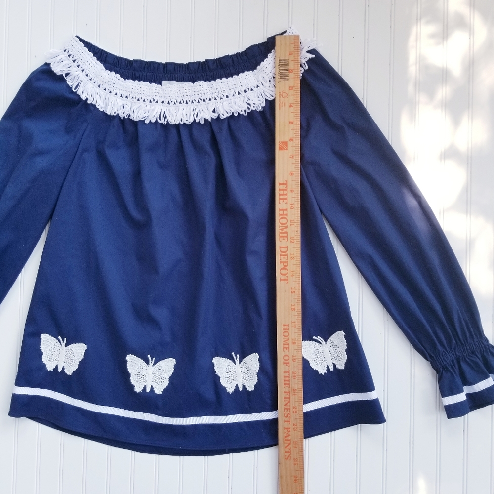 Sara Campbell Butterfly Navy Blue Popover Blouse Top Size Small NEW NWT - Picture 5 of 10